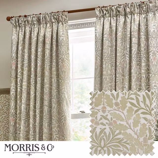 Morris & Co. Acorn Multi Floral Jacquard Chenille Pencil Pleat Curtains, Multicolour, Width: 168 cm, Drop: 183 cm – 1