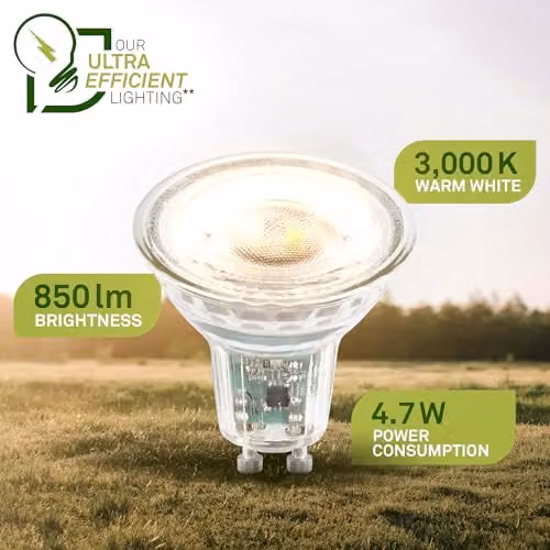 Briloner Set of 2 GU10 Warm White LED Bulbs, 4.7W, 850lm, Transparent/White Glass – 2
