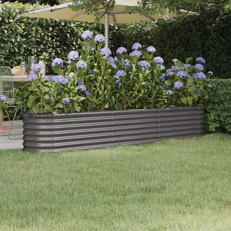 Berkfield Home Garden Grey Powder-coated Steel Raised Bed W/D/H: 224 x 40 x 36 cm