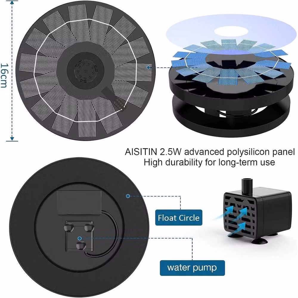 KORVIXA Black Round Outdoor Floating Solar Fountain – 3