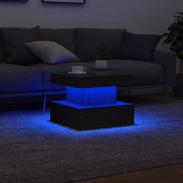 Berkfield Home Modern Square Coffee Table with LED Lights in Black Oak, W/D/H: 50 x 50 x 40 cm