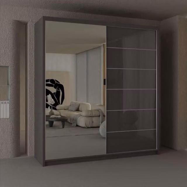 Sliding Wardrobes 4U Fusion High Gloss Grey Sliding Mirror Door Wardrobe W/H: 200 x 200 cm