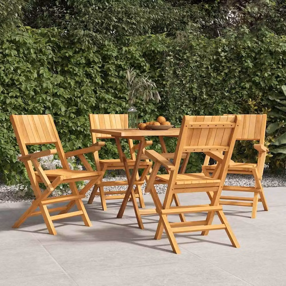 Berkfield Home Set of 4 Folding Garden Chairs in Brown Solid Teak Wood, W/D/H: 55 x 61 x 90 cm – 1