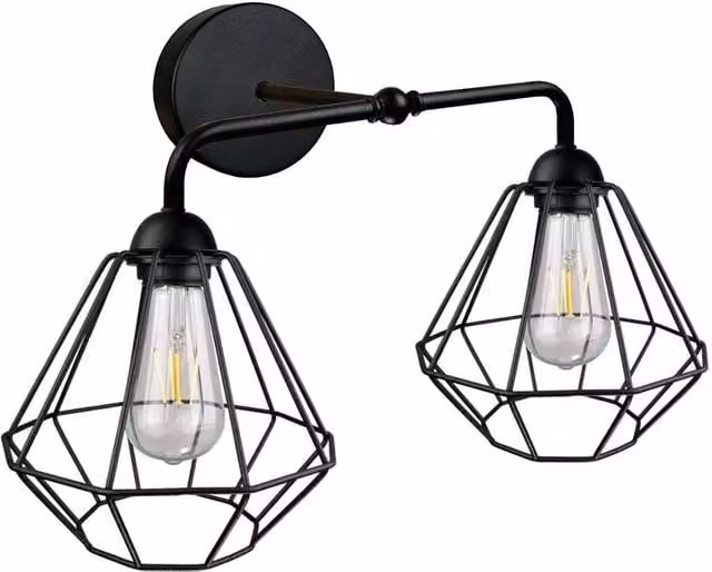 Netlighting Foskal Modern Black Metal Wall Lamp with 2x E27 Sockets, Diameter: 24 cm