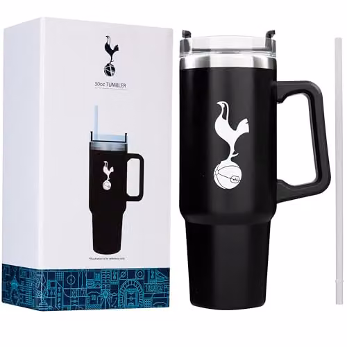 Get Trend Tottenham Hotspur Insulated Stainless Steel Tumbler with Straw and Handle, Black, 850ml