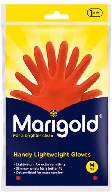 Marigold Handy Rubber Gloves with Cotton Lining, Medium, Gold and Red