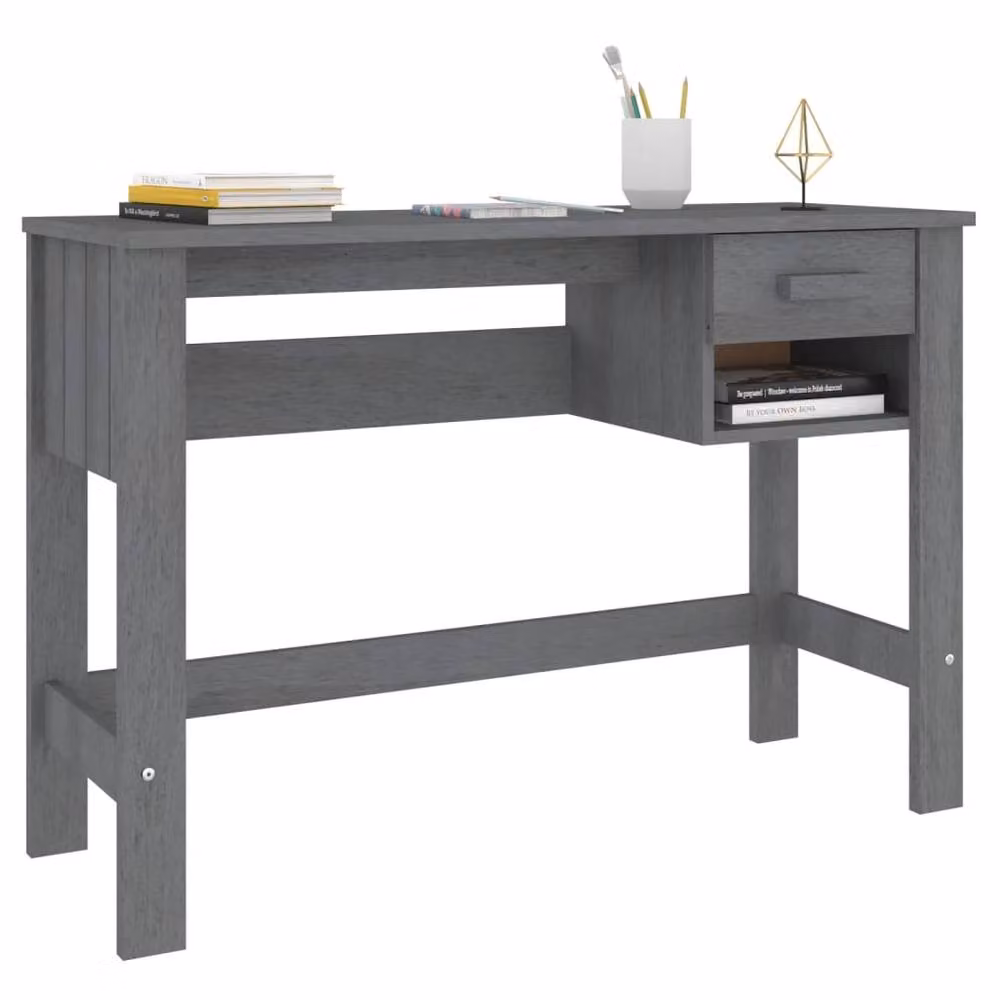 Berkfield Home HAMAR Writing Desk in Dark Grey Solid Pine, W/D/H: 110 x 40 x 75 cm – 3