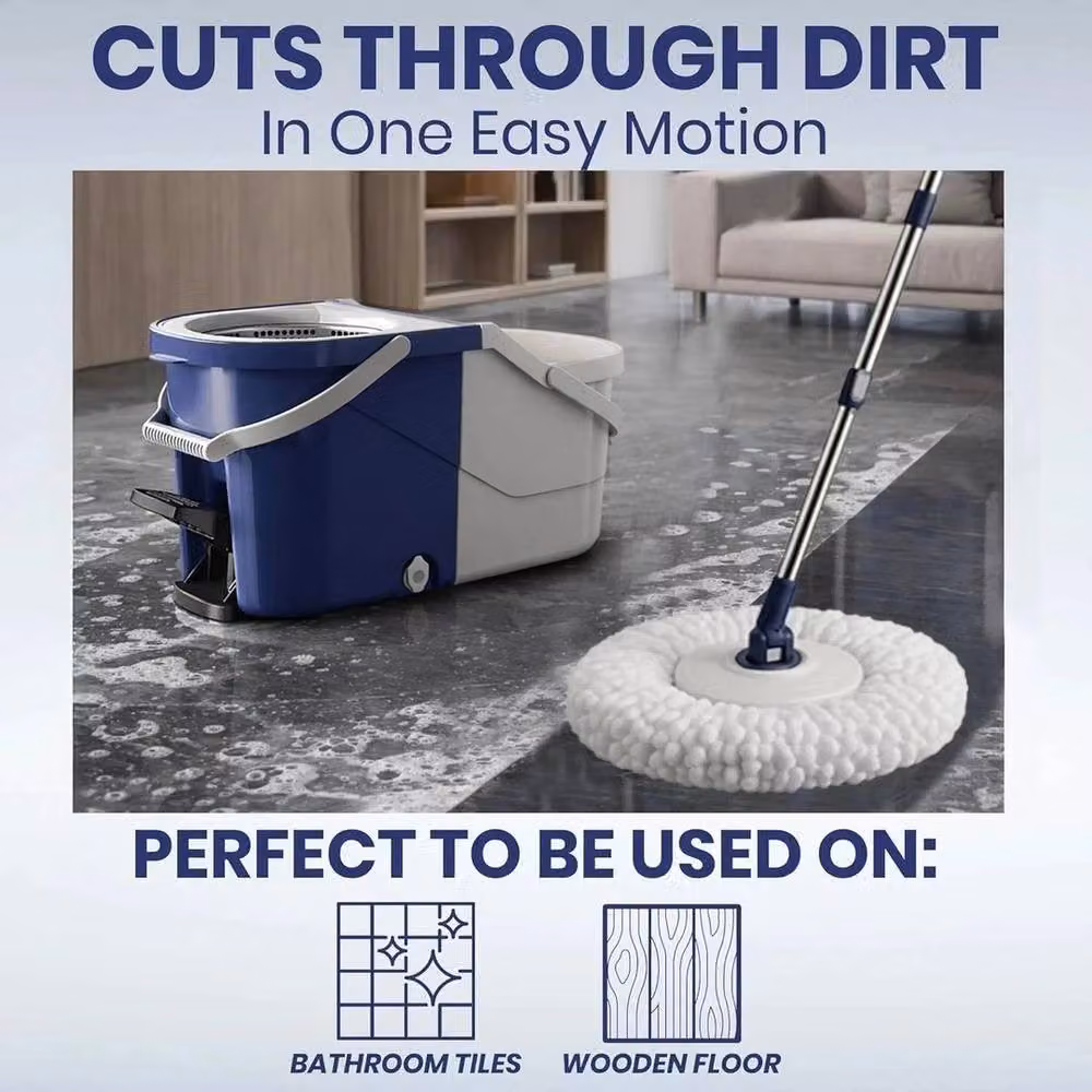 FLAVORA Blue Spin Mop and Bucket Set with Wringer and Microfibre Floor Mop – 5