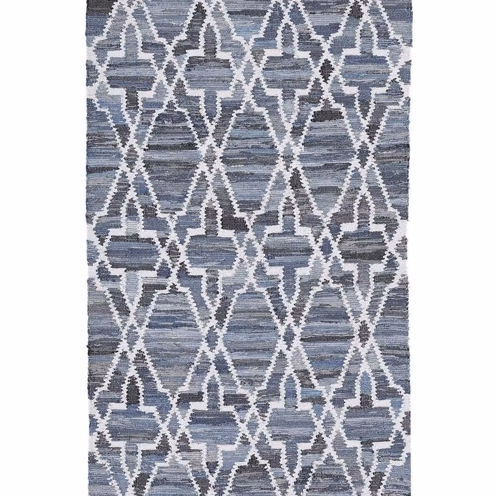 Wyld and Coco Blue Handwoven Cotton-Denim Geometric Rectangular Rug with Fringes W: 140 cm, D: 200 cm – 2