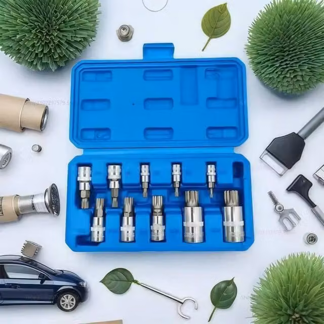 Kelvenix 1/2 inch Multi Spline Bit 12 Point Triple Square Socket Set M4 to M18 in Blue
