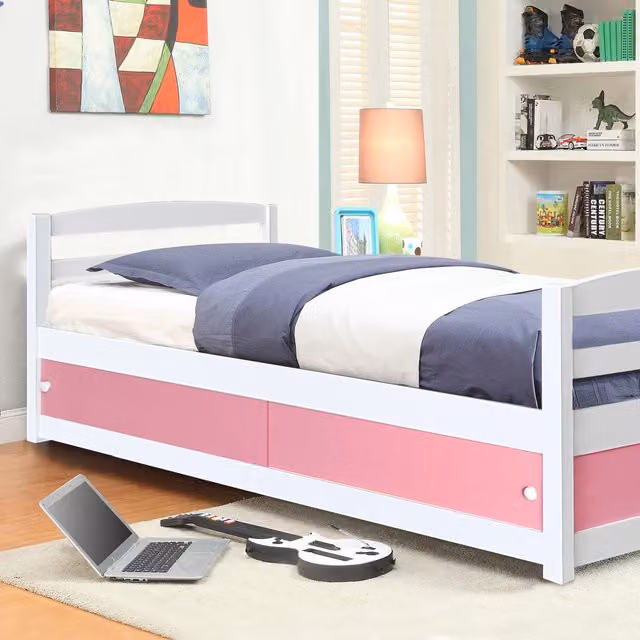 Comfy Living Pink Lacquered Solid Pine Childrens Single Storage Bed with Drawers W/D/H: 100 x 200 cm