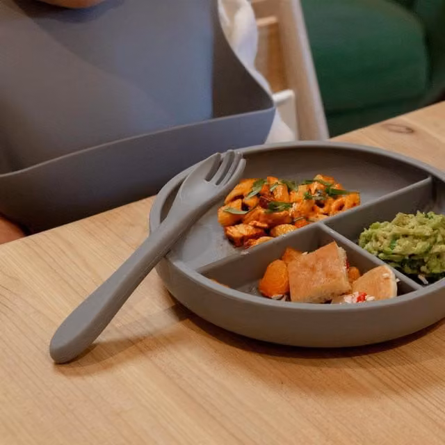Tiny Dining Divided Silicone Suction Baby Dinner Plate in Blue and Grey