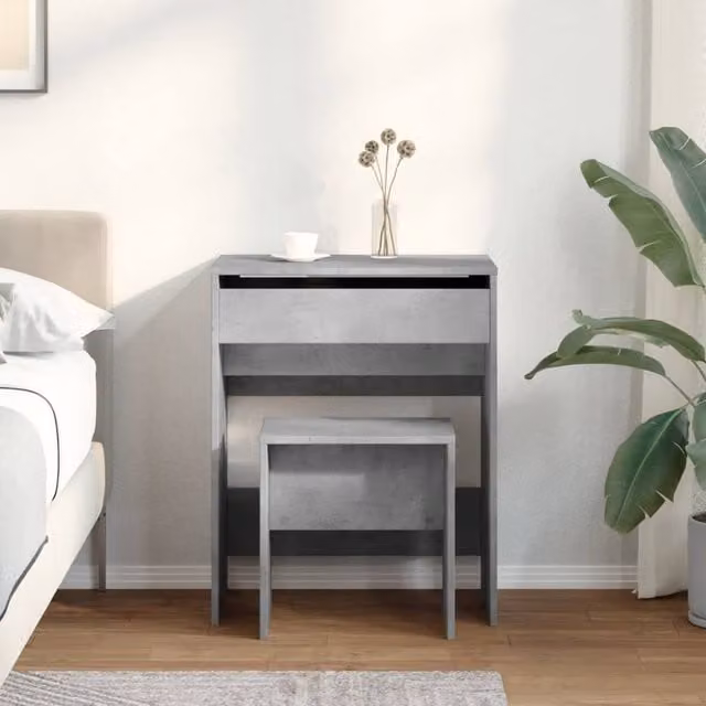 Berkfield Home Beautiful Dressing Table and Stool in Concrete Grey, W/D/H: 60 x 40 x 113.5 cm