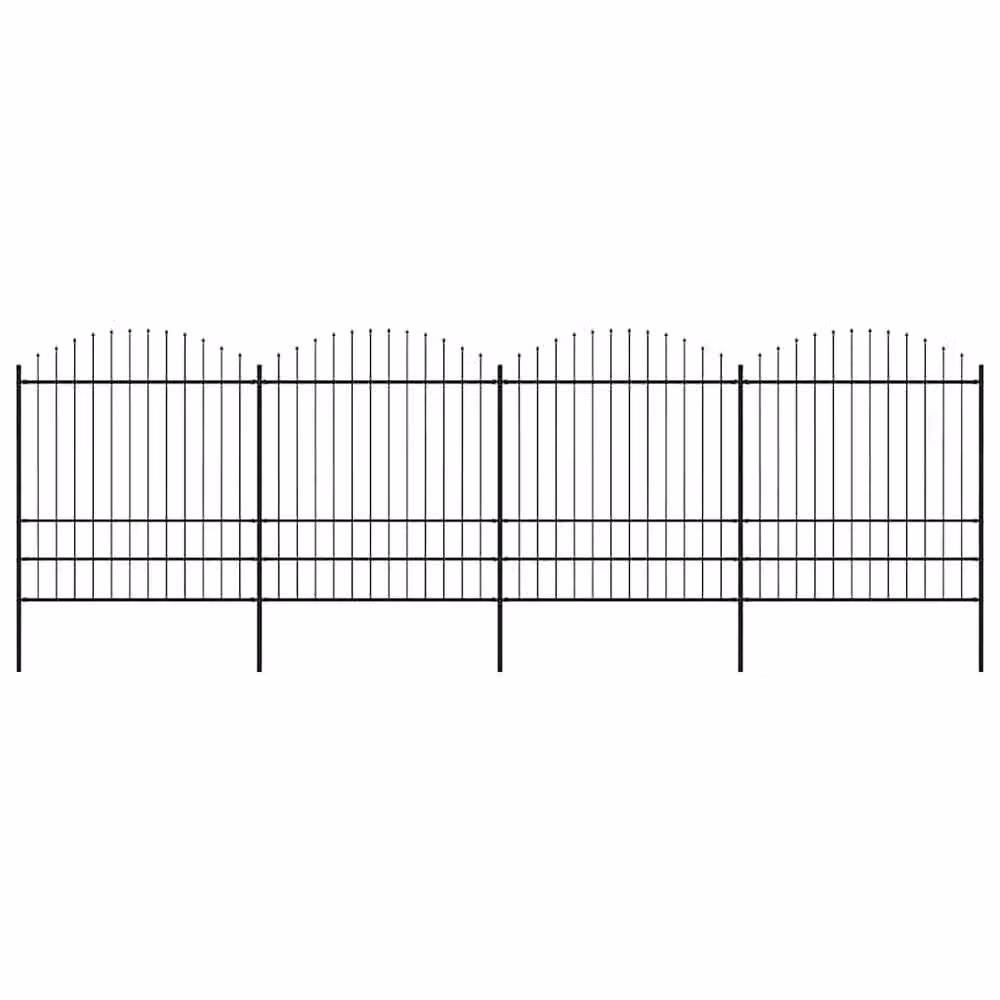 Berkfield Home Durable Steel Garden Fence with Spear Top, Black, W: 6.8 m, H: 1.75-2 m