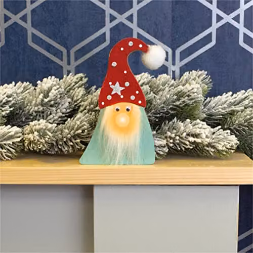St Helens Home & Garden Brown Wooden Gonk Christmas Decoration with Light Up Nose and Fluffy Beard – 4