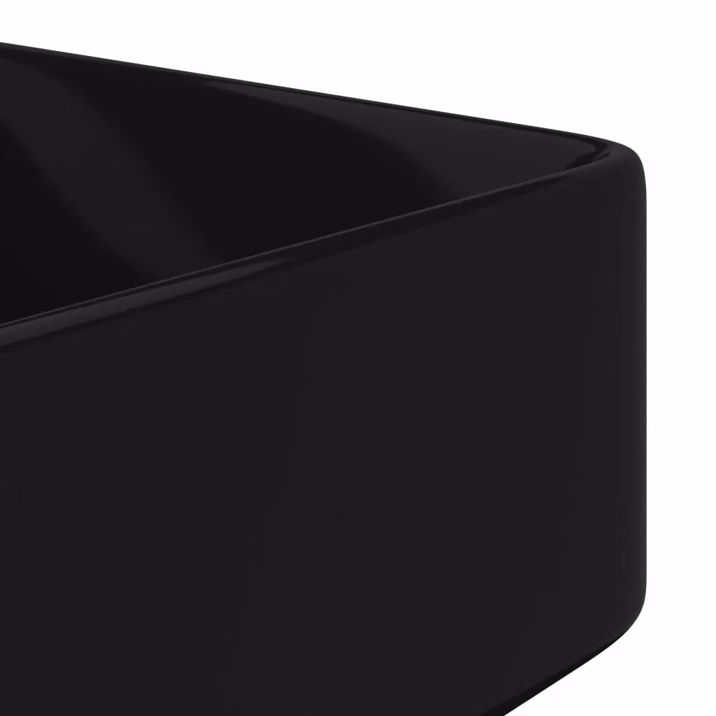 Berkfield Home Glossy Black Ceramic Square Bathroom Sink Basin with Faucet Hole – 3