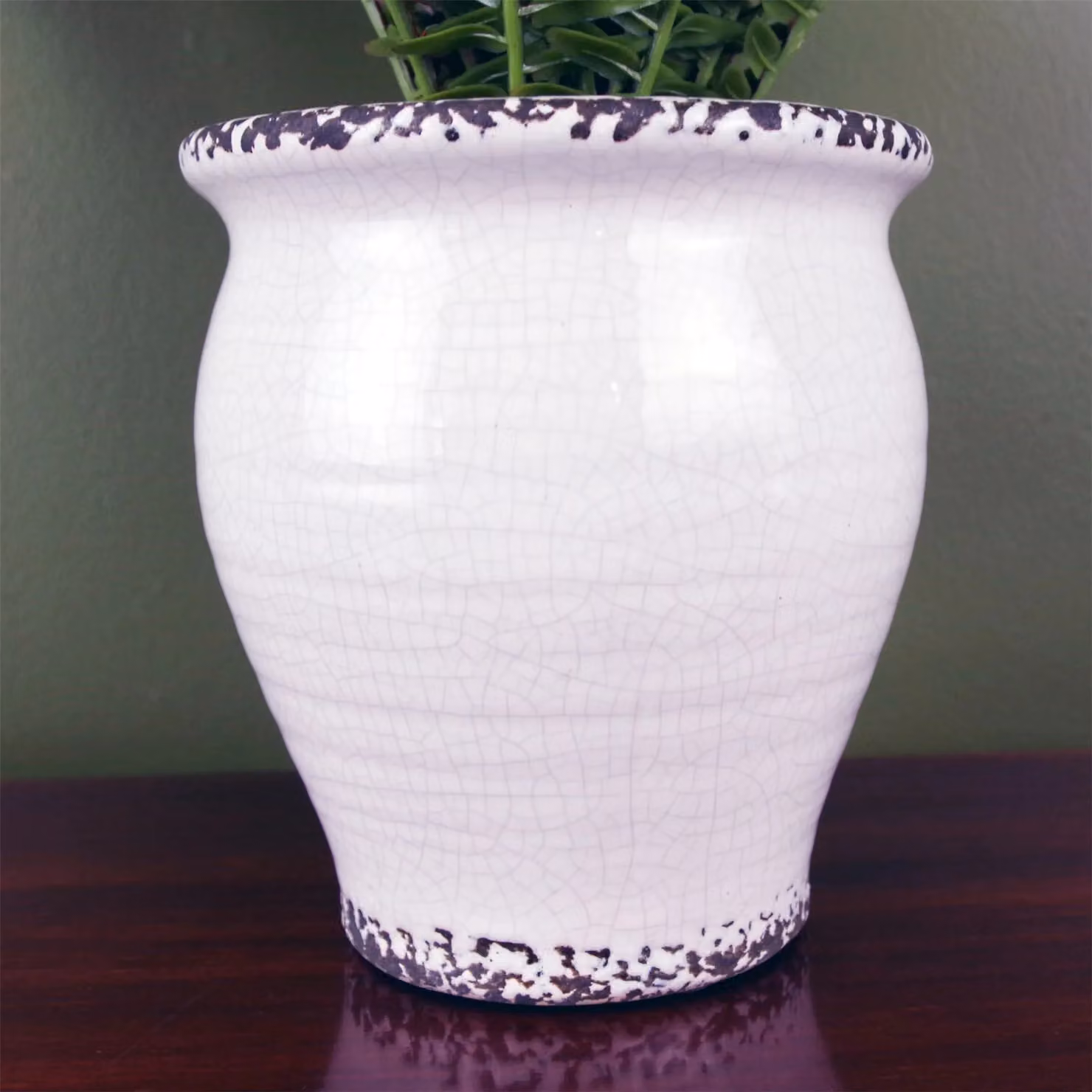 Leaf Artificial Potted Green Plant in White Ceramic Planter, H 40 cm x W 13 cm x D 13 cm – 2