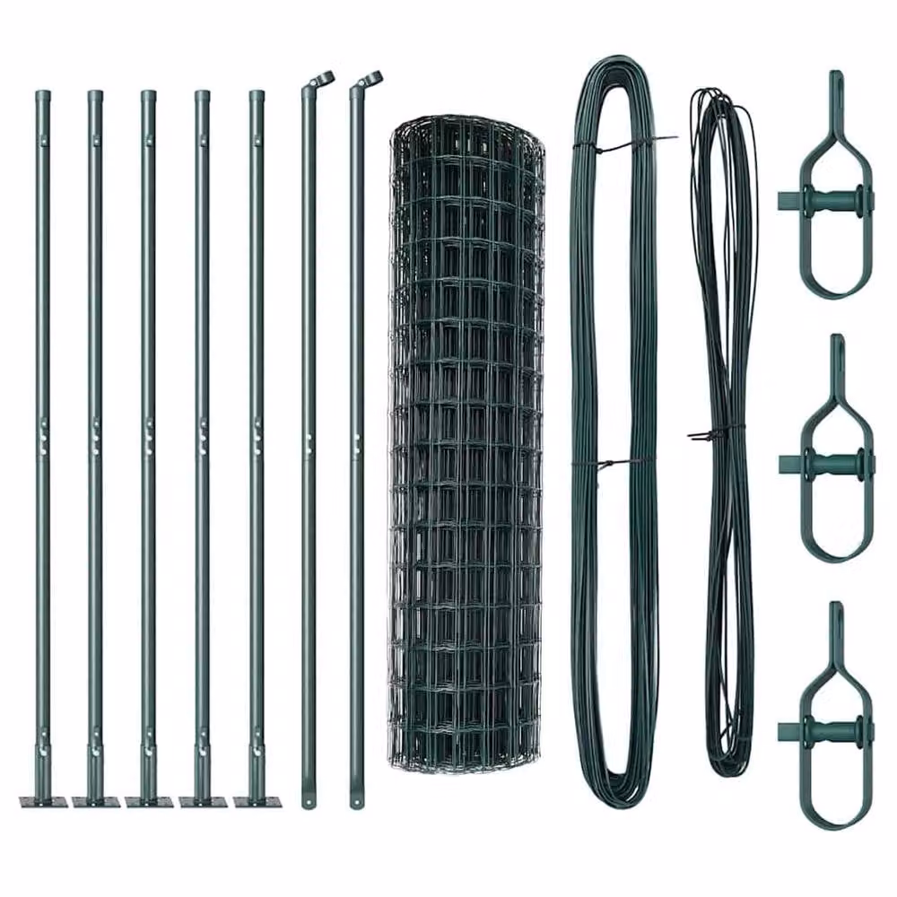 Berkfield Home Green Euro Fence with 7 Flanged Posts, Galvanised Steel, W: 10 m, H: 1.2 m – 4