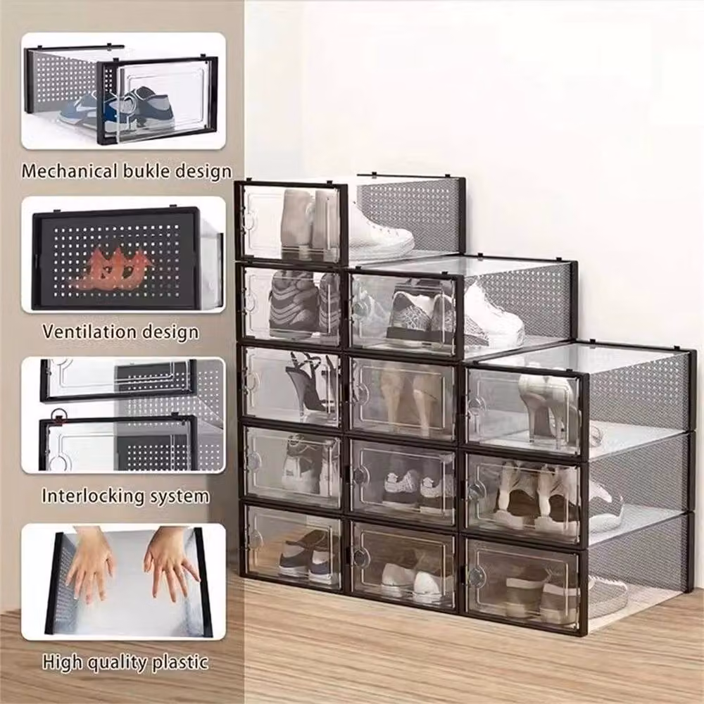 VOGREX 12-Piece Stackable Transparent Sneaker Display Case in Black – 4
