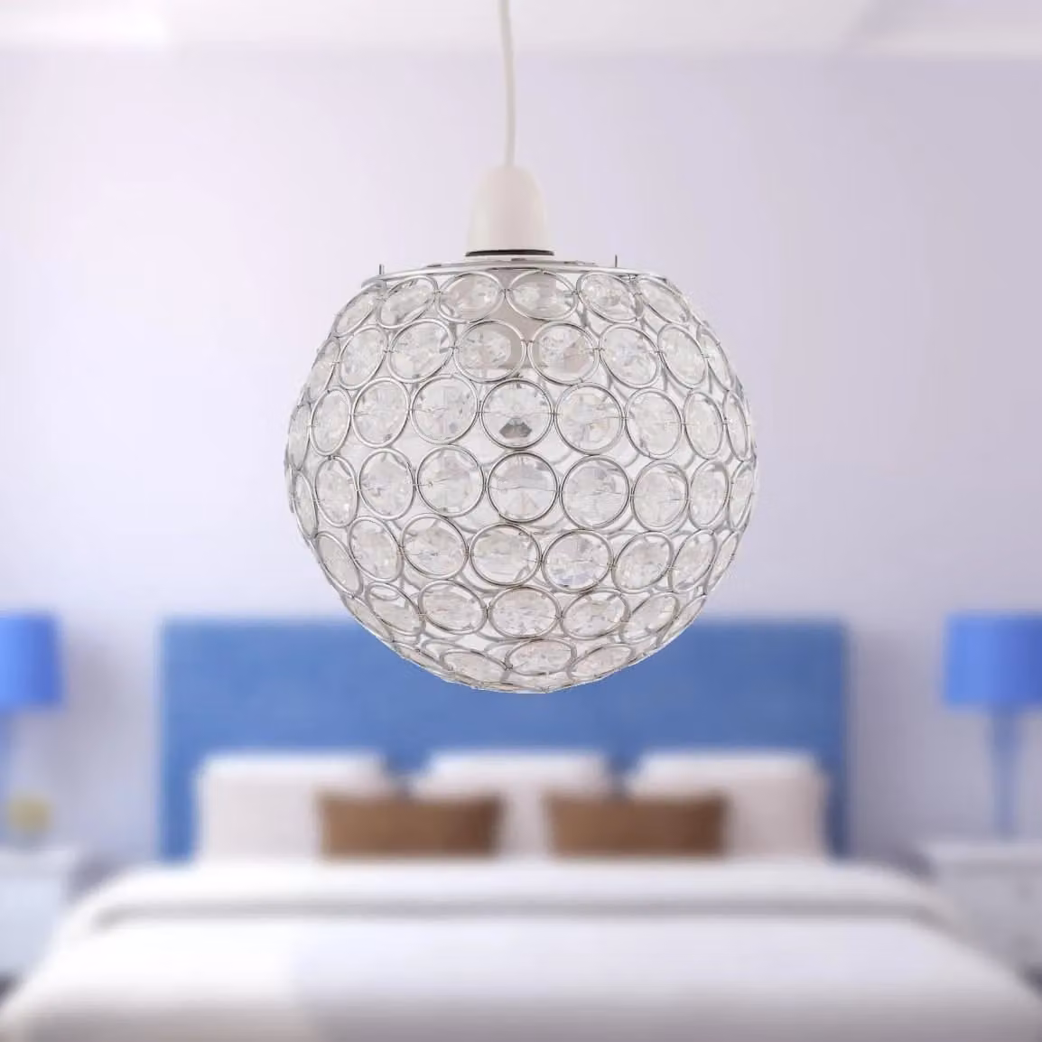 First Choice Lighting Set of 2 Transparent Jewelled Sphere Globe Light Shades with Chrome Details – 2