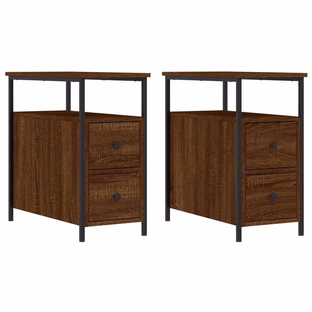 Berkfield Home Set of 2 Durable Bedside Cabinets in Brown Oak, W/D/H: 60 x 30 x 60 cm – 2