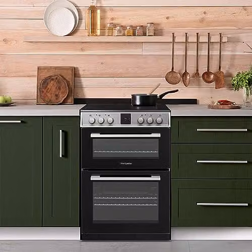 Montpellier Silver 60cm Electric Double Cooker with Ceramic Hob and 111L Capacity – 1
