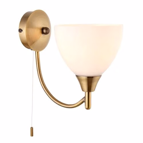 Netlighting Alton Classic Wall Light with Opal Glass Shade in Gold/Brass, E14, Dimmable