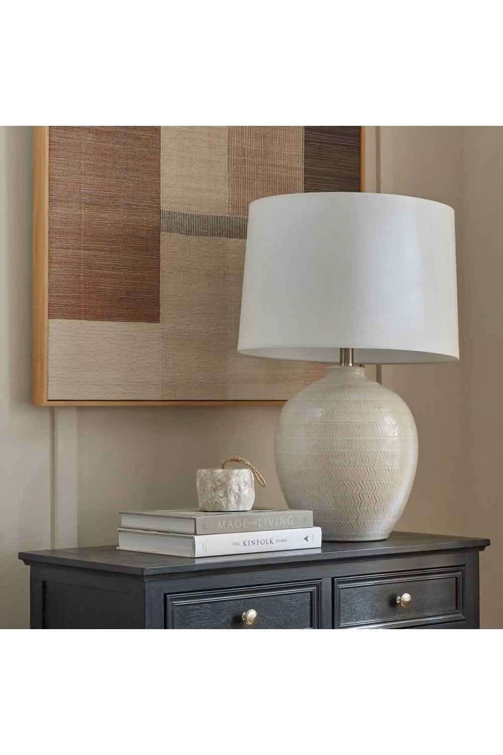 KDMD Chevronne White Ceramic Table Lamp with Linen Shade – 2