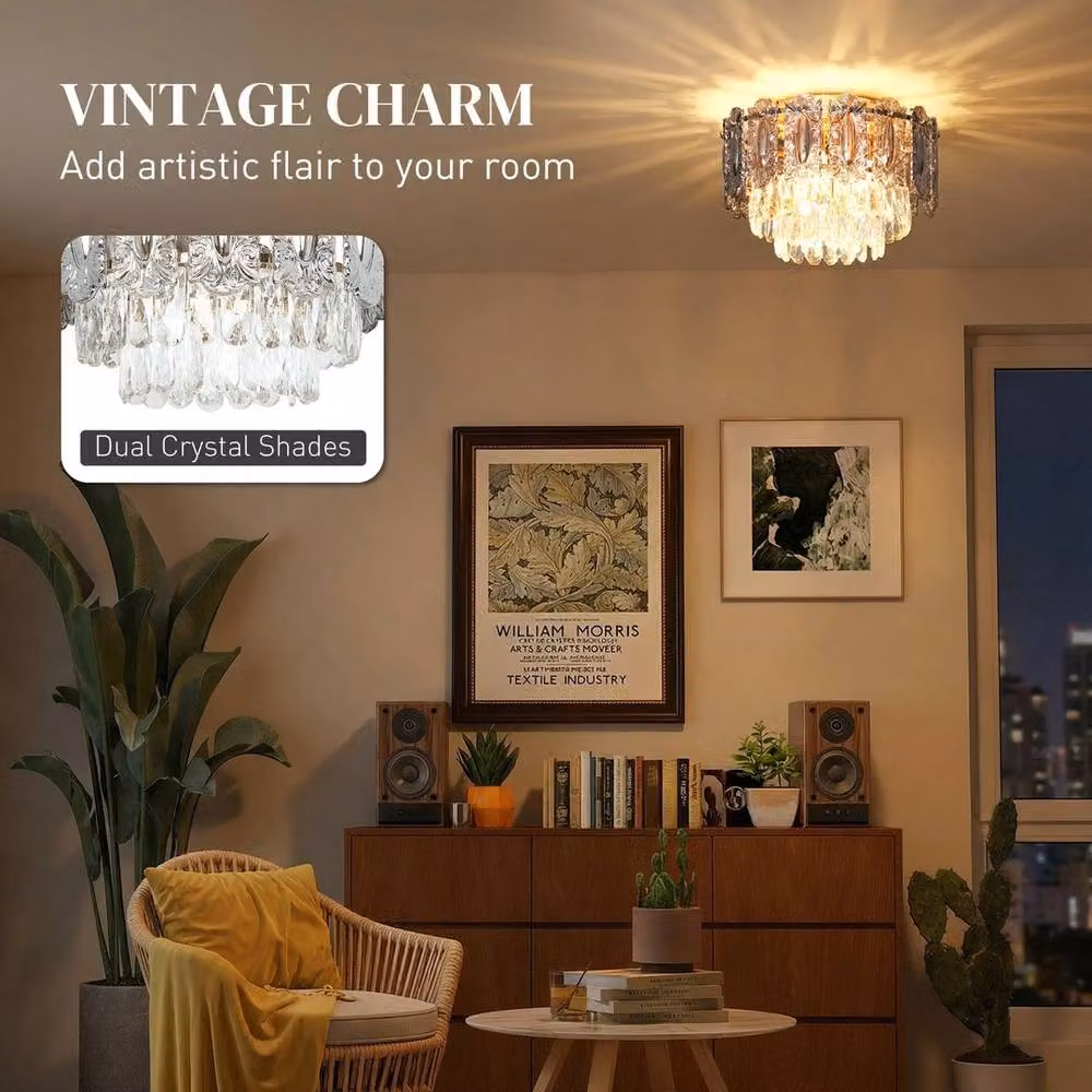 NESTLUNE Vintage Round Ceiling Light in Gold and Transparent Crystal – 2