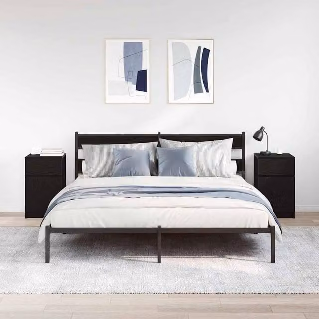 Berkfield Home Set of 2 Durable Black Bedside Cabinets, W/D/H: 39 x 35 x 65 cm