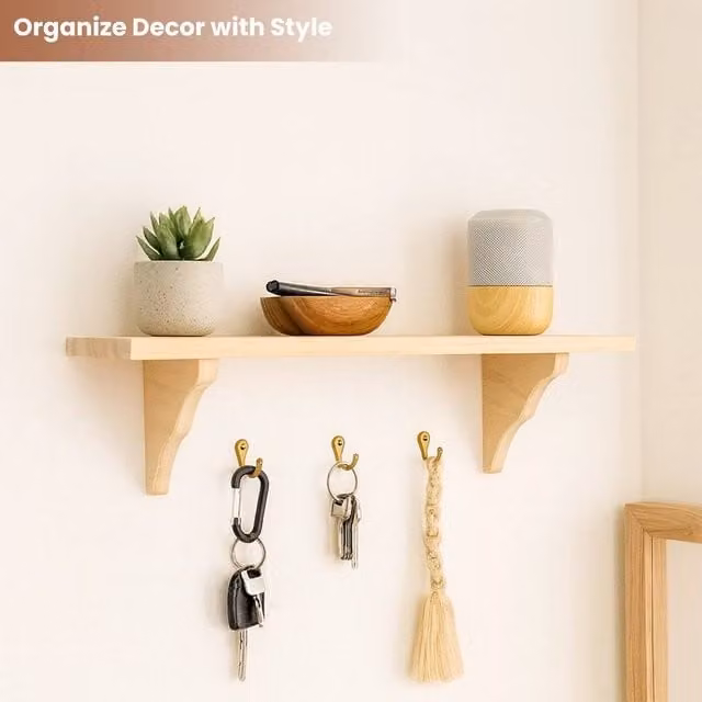 EONLION Natural Wood Wall Mounted Shelf Storage Unit Kit, Brown, W/D/H: 50 x 50 x 50 cm