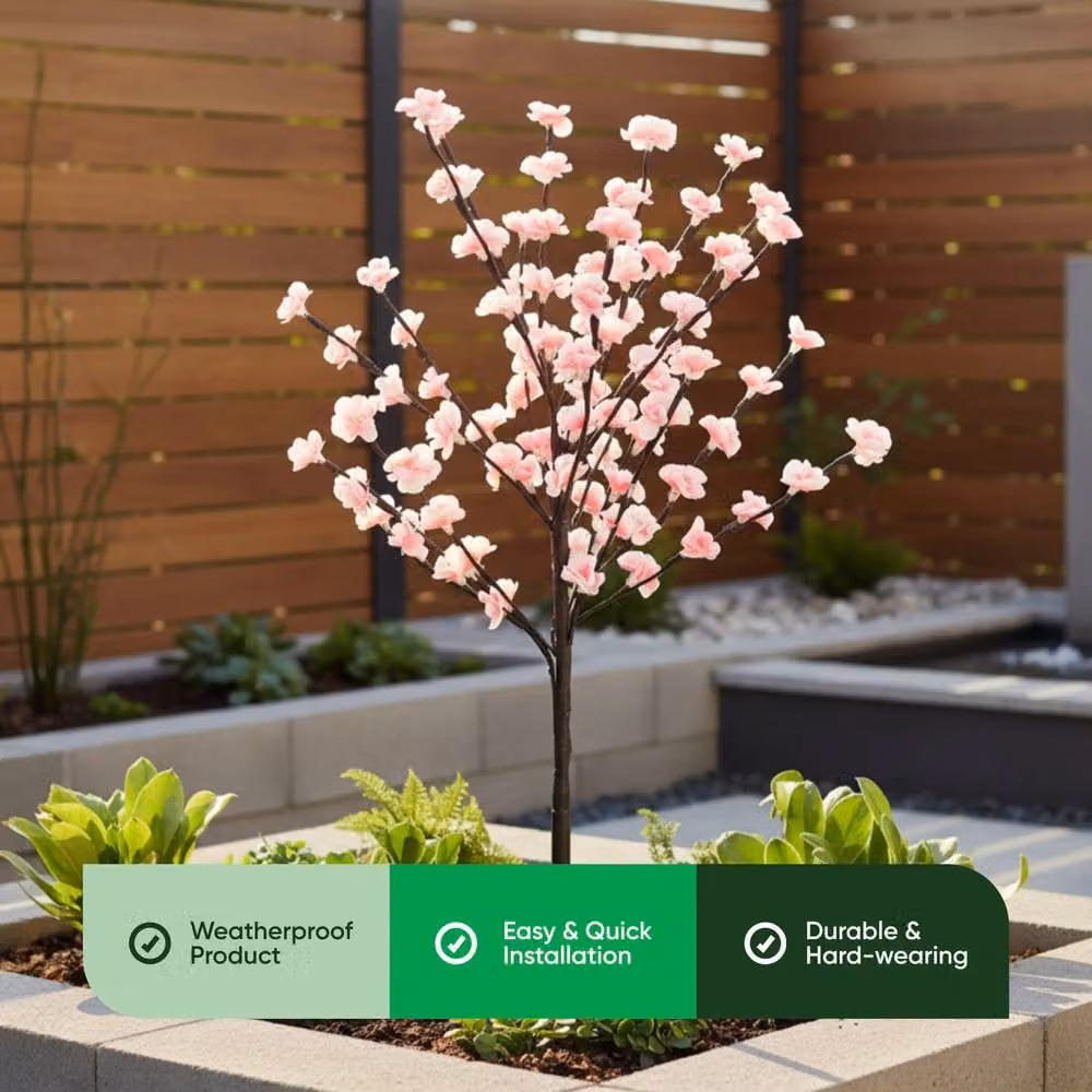 Gardenwize Solar Powered Pink Blossom Tree with 100 White LED Lights, Height: 120 cm – 2