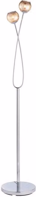 Loops Twin Light Modern Floor Lamp in Chrome and Clear Glass H 152 cm x W 28 cm x D 28 cm