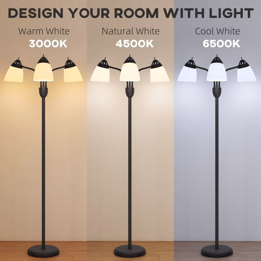 Wyld Haus Black Metal Arc Floor Lamp with 3 Rotating Adjustable Heads – 4