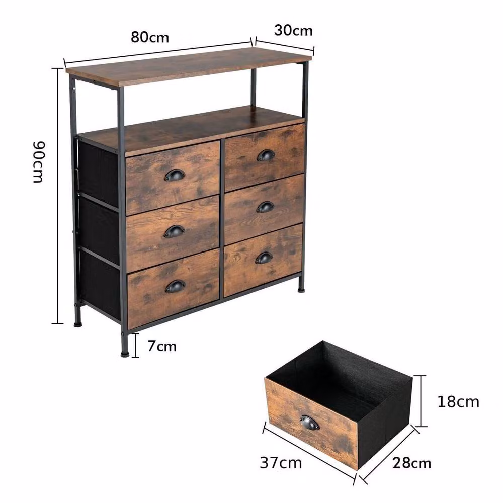 Kelvenix 6 Drawer 2-Tier Dresser Organiser in Rustic Brown – 2