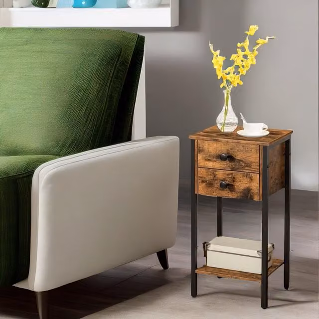 Rafaelo Mobilia Slim Side Table with 2 Drawers in Brown and Black – 1