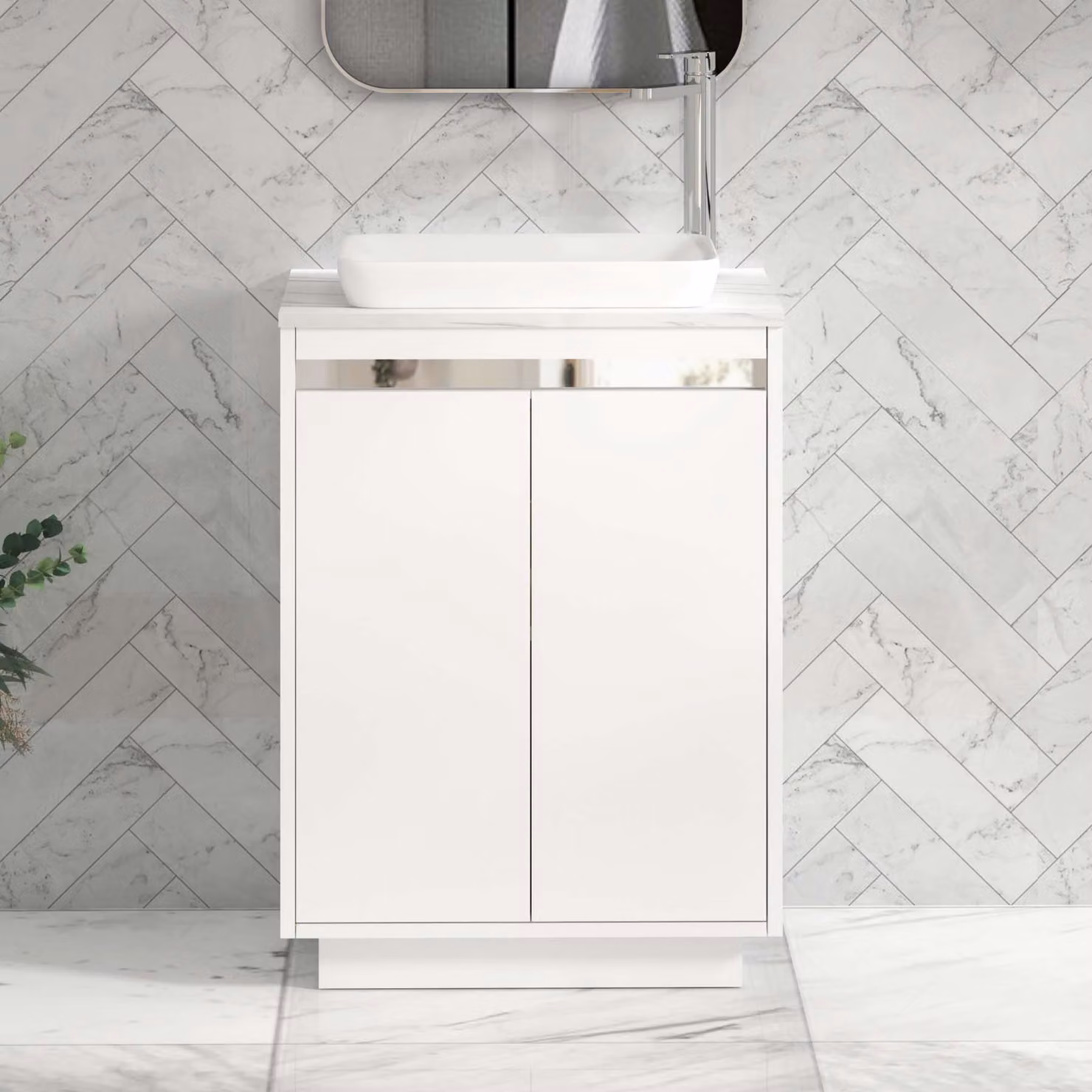 Royal Bathrooms Orion 800mm Matt White Floor Standing 2 Door Vanity Unit with Qubix Basin and Chrome Accent Trim