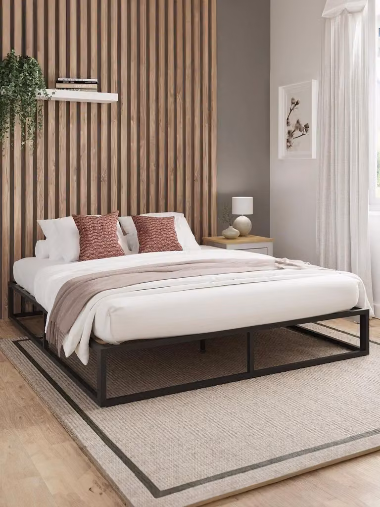 Cheap Furniture Warehouse Modern Metal Platform Single Bed in Black, W/D/H: 90 x 190 x 25.3 cm