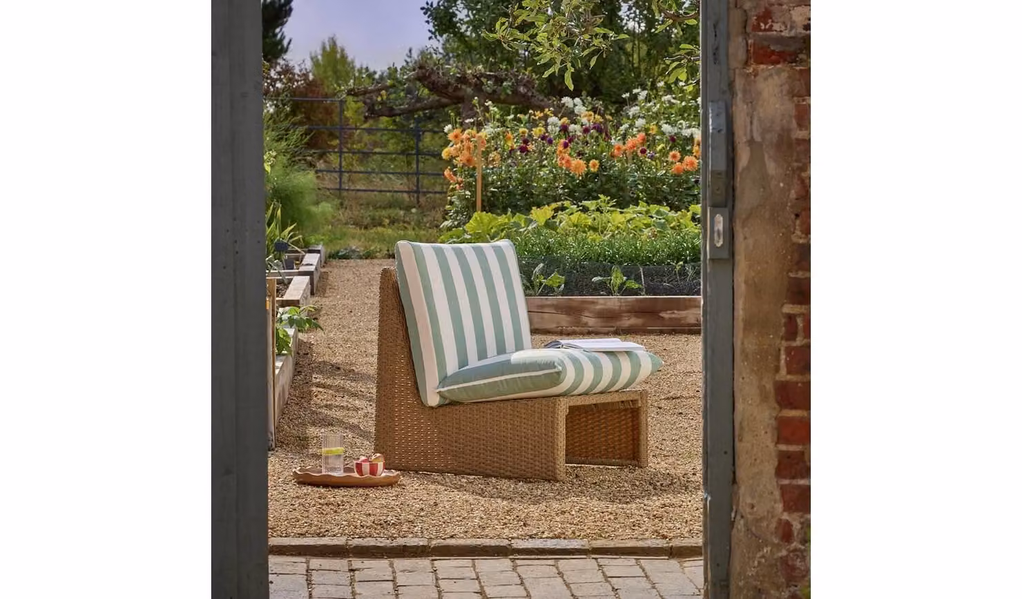 Ivy Stripe Rattan Accent Chair in Green by Cheap Furniture Warehouse