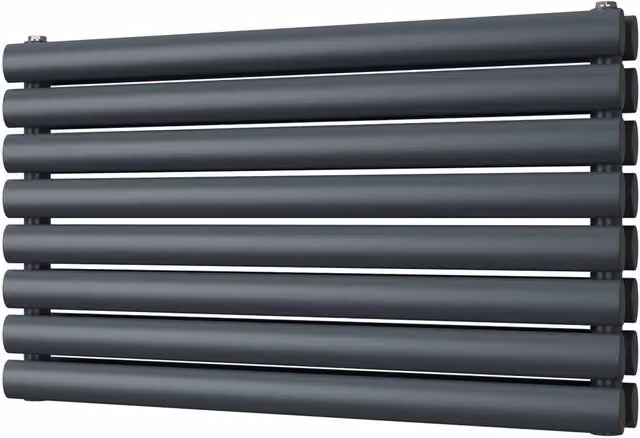 UK Radiators Omeara Axis Anthracite Elliptical Tube Horizontal Designer Double Panel Radiator W: 80 cm, H: 46.4 cm – 1