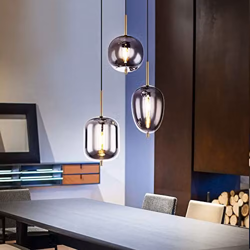 Globo Lighting Blacky 3-Bulb Pendant Light with Smoked Glass Spheres and Brass Details – 4