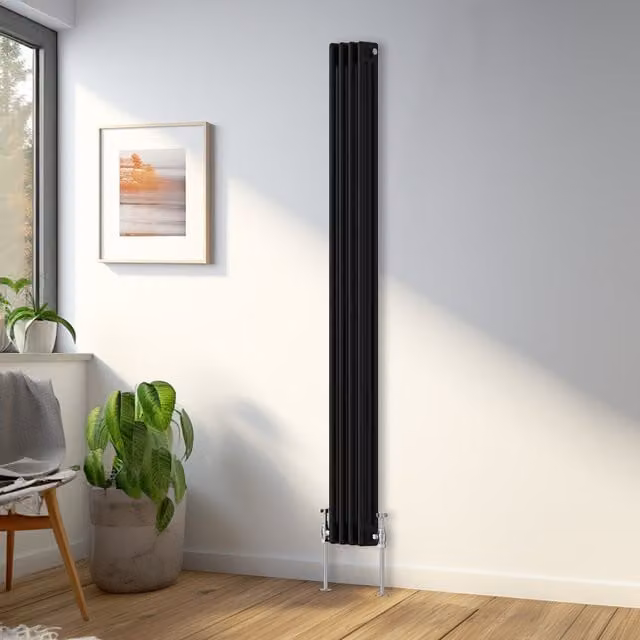 Right Radiators Traditional Triple Column Vertical Radiator in Black, Height: 180 cm, Width: 20.2 cm