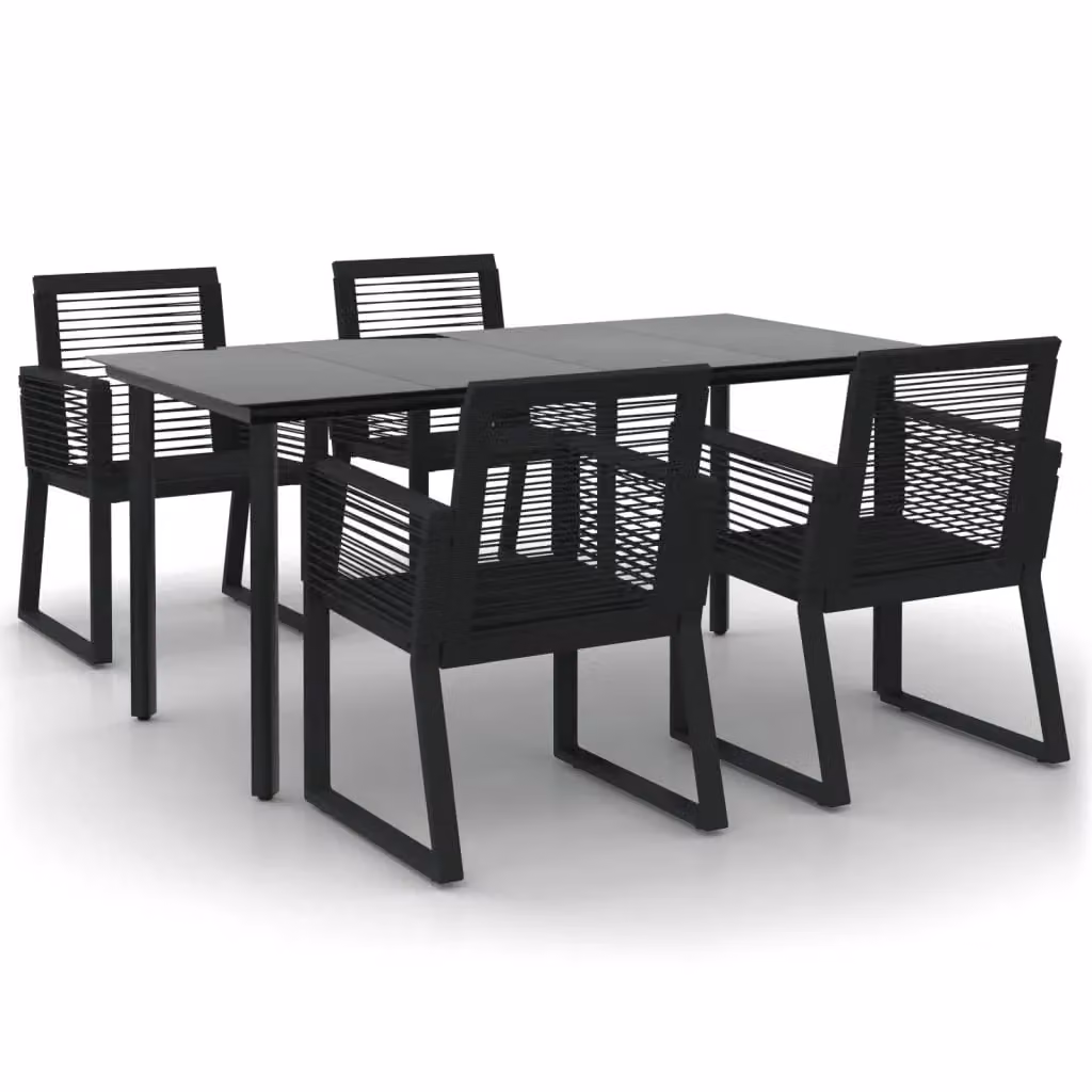 Berkfield Home 5 Piece Black PVC Rattan Garden Dining Set with Metal and Glass Details – 2