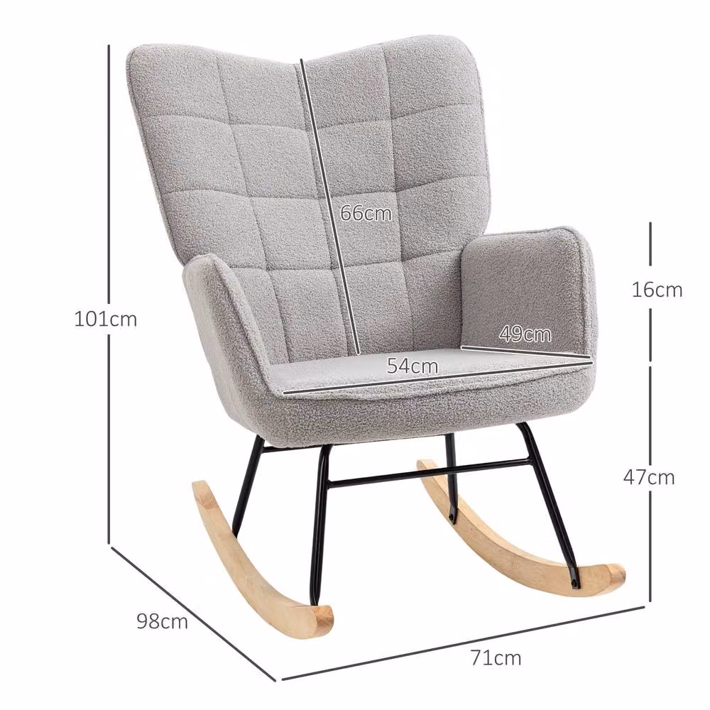 STILVORA Grey Bouclé Rocking Armchair with Solid Wood Base and Armrests, W/D/H: 71 x 101 x 120 cm – 3