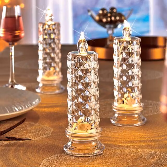 Coopers of Stortford Set of 3 Transparent Pillar LED Candles with Crystal Effect