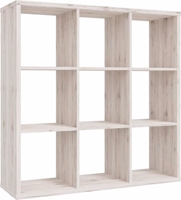 Furniture To Go Mauro 3x3 Modern Open Back Shelving Unit in Sand Oak