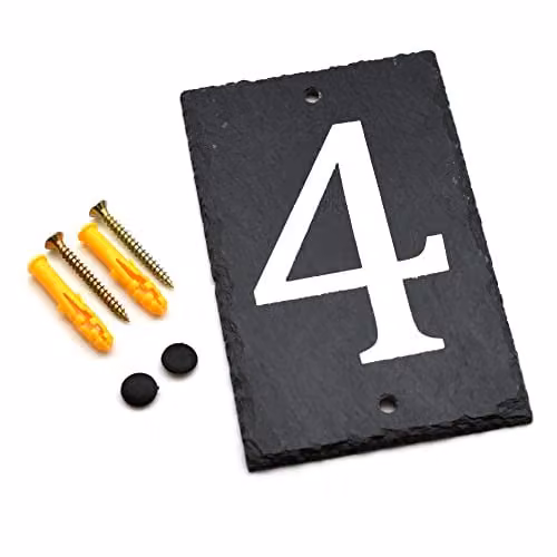 Nicola Spring Rustic Natural Solid Slate House Number 4 Plaque in Grey, W/H: 9 x 14.5 cm – 4