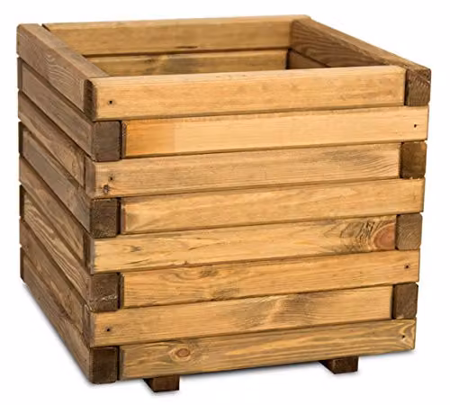 Primrose Medium Wooden Pine Raised Cube Planter Tub in Grey or Brown, 50 cm – 1