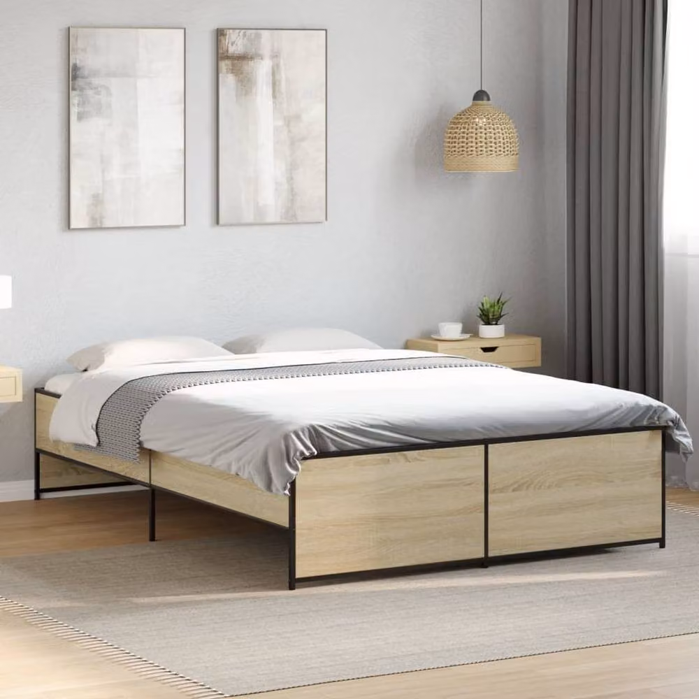 Berkfield Home Sonoma Oak Bed Frame in Tan, W/D/H: 140 x 190 cm – 2