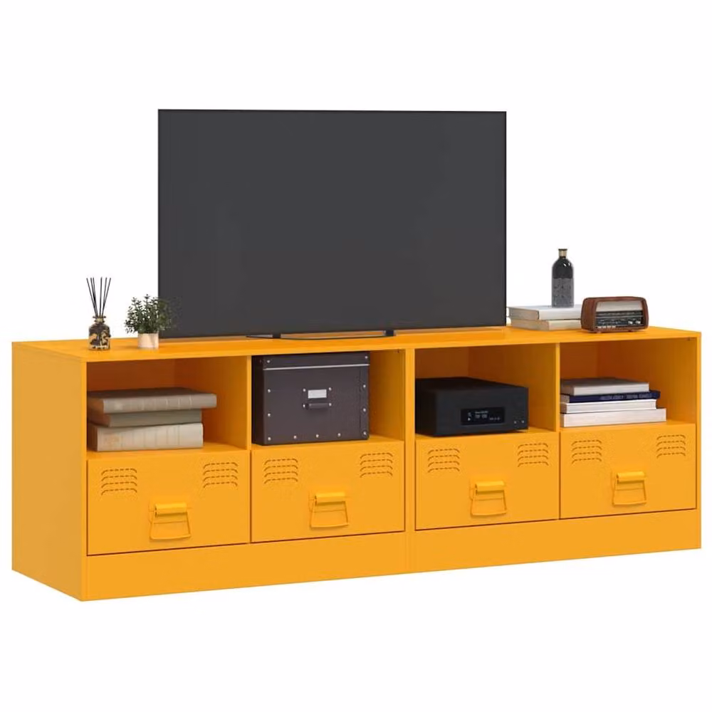 Berkfield Home Set of 2 Mustard Yellow Steel TV Cabinets, W/D/H: 67 x 39 x 44 cm – 2